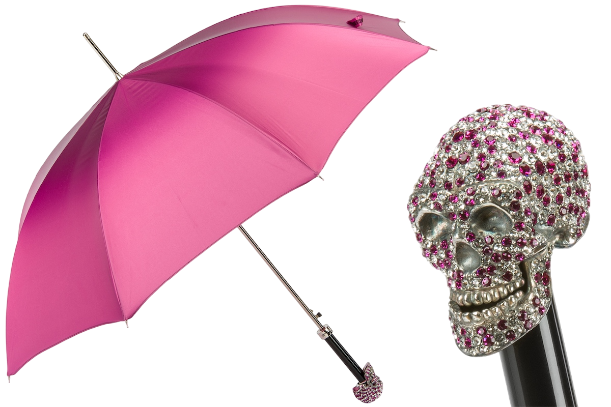 Regenschirm für Frauen mit fuchsiafarbenem Swarovski®-Totenkopf