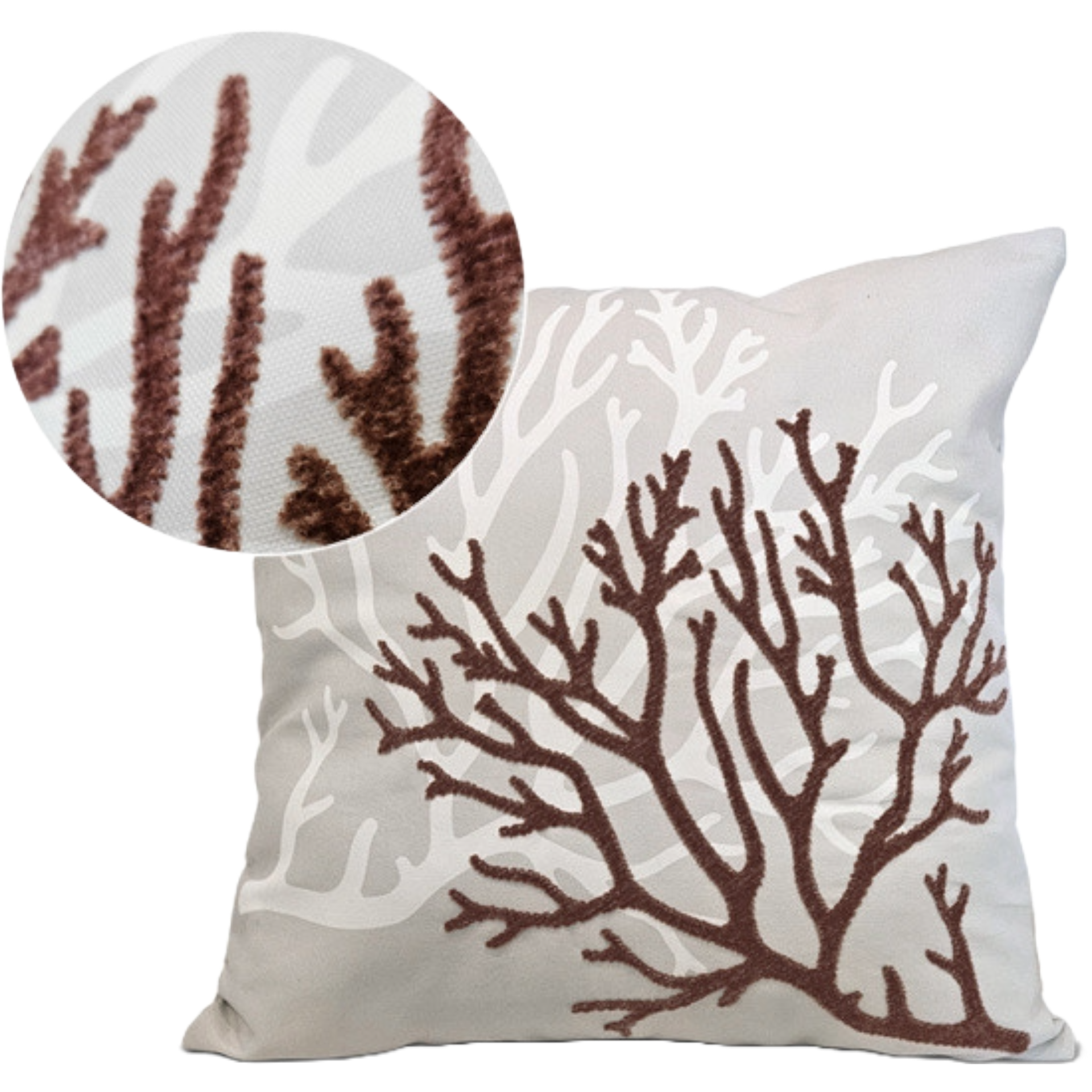 Coral Embroidered Outdoor Cushion