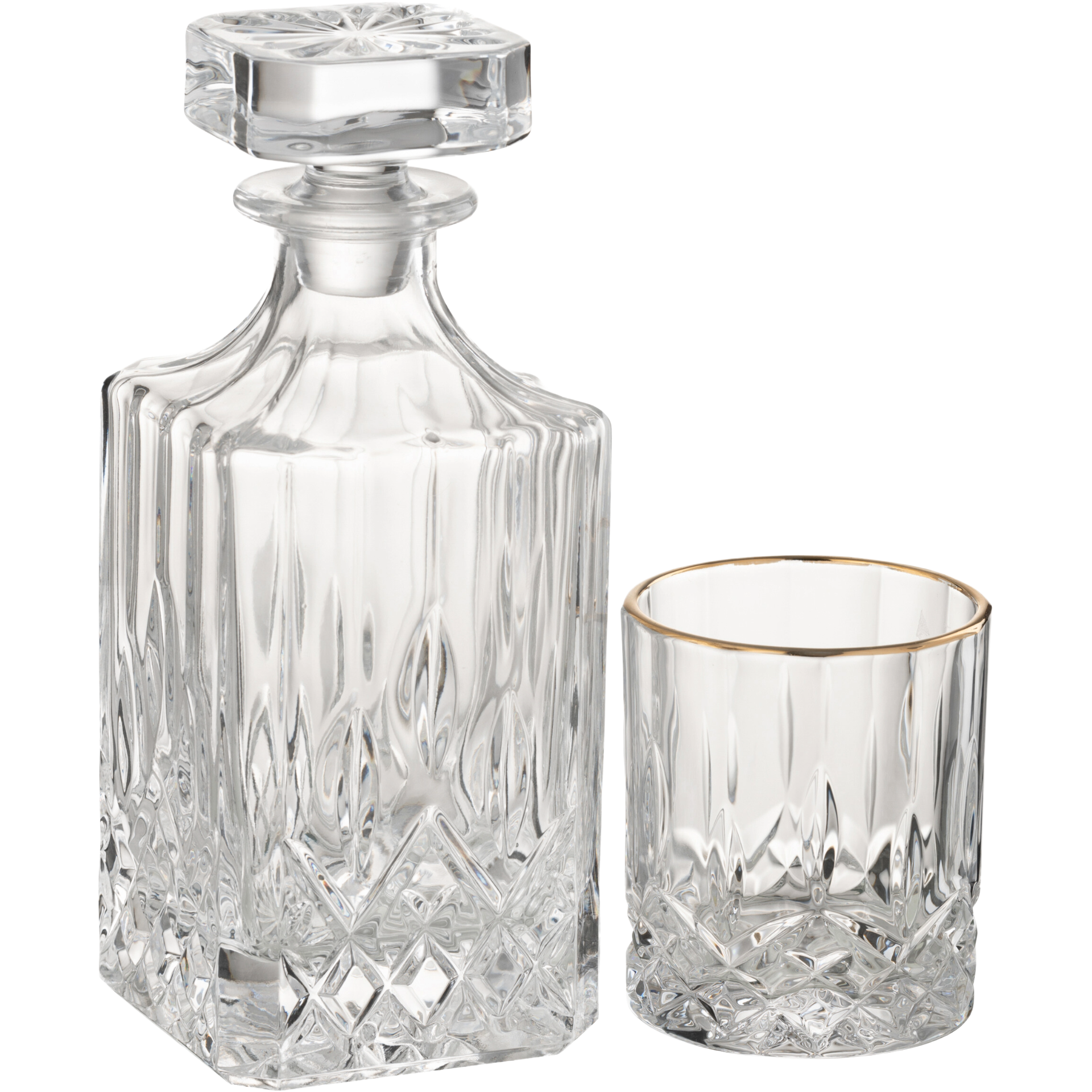 Franco Whisky Decanter with Gold-Rimmed Glasses