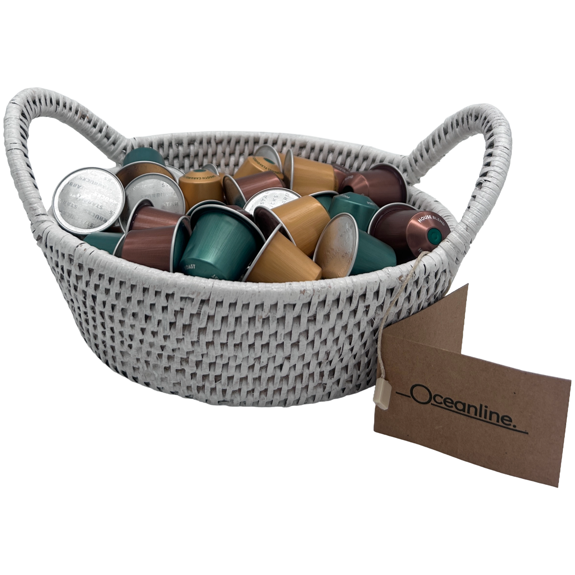 Starbucks Coffee Capsules & White Rattan Basket Set