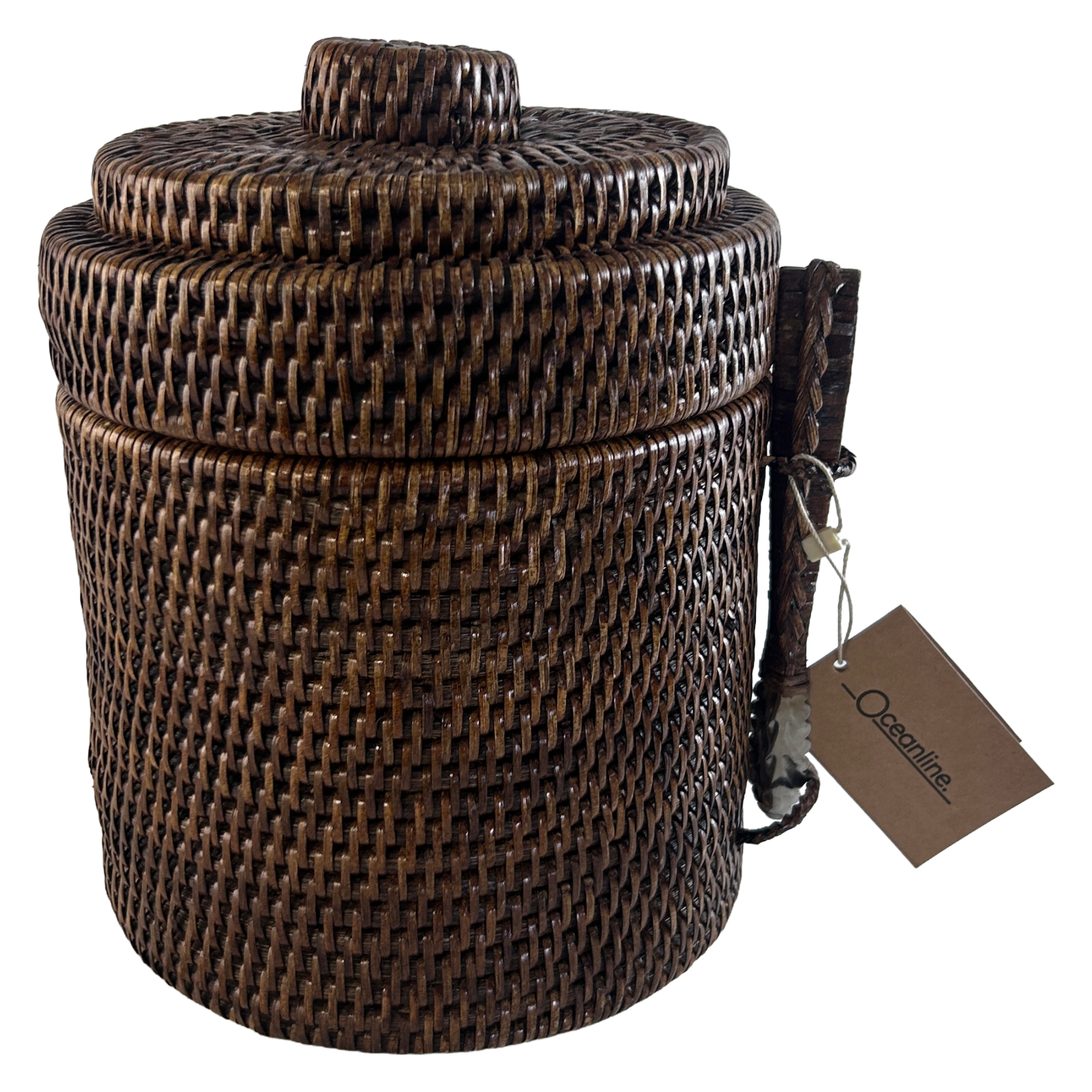 Rattan Ice Bucket with Lid and Tongs