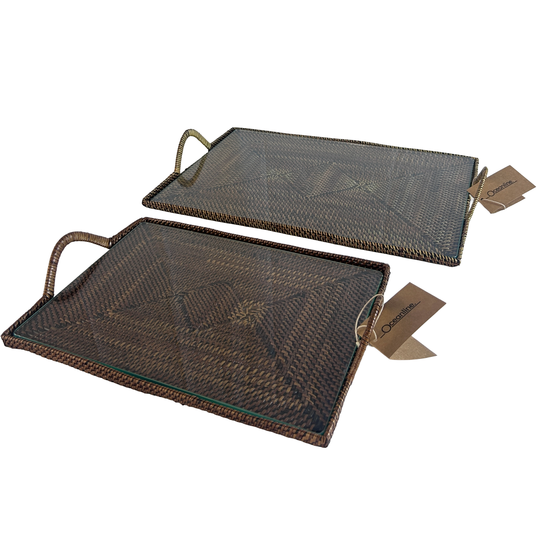 Set of 2 Rattan Rectangular Cheese Trays
