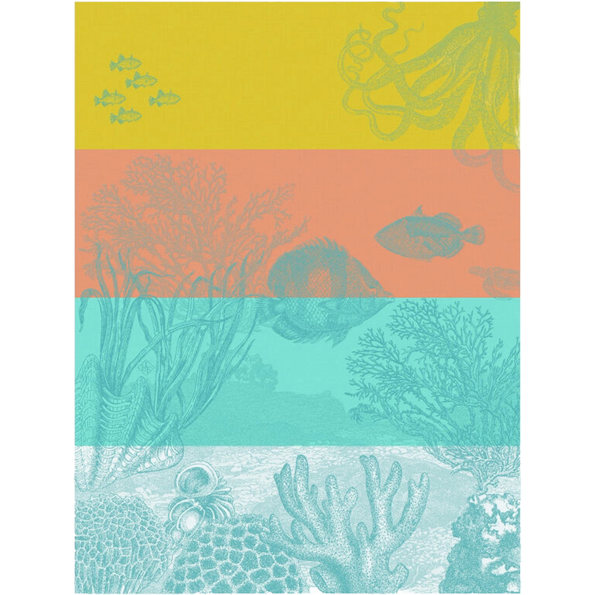 Cotton Tea Towel Sous l'Océan Corail