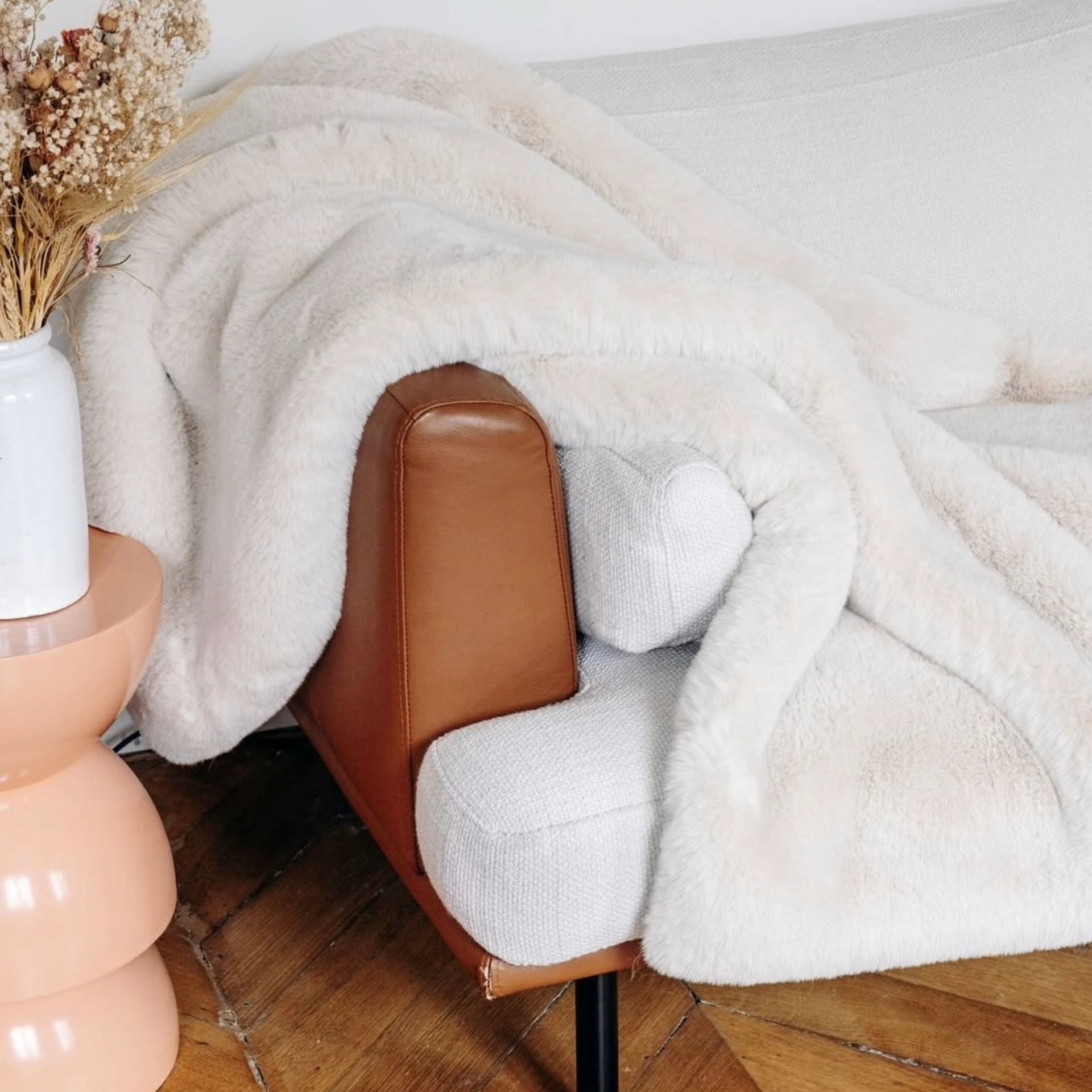 Cream Faux Fur Throw 