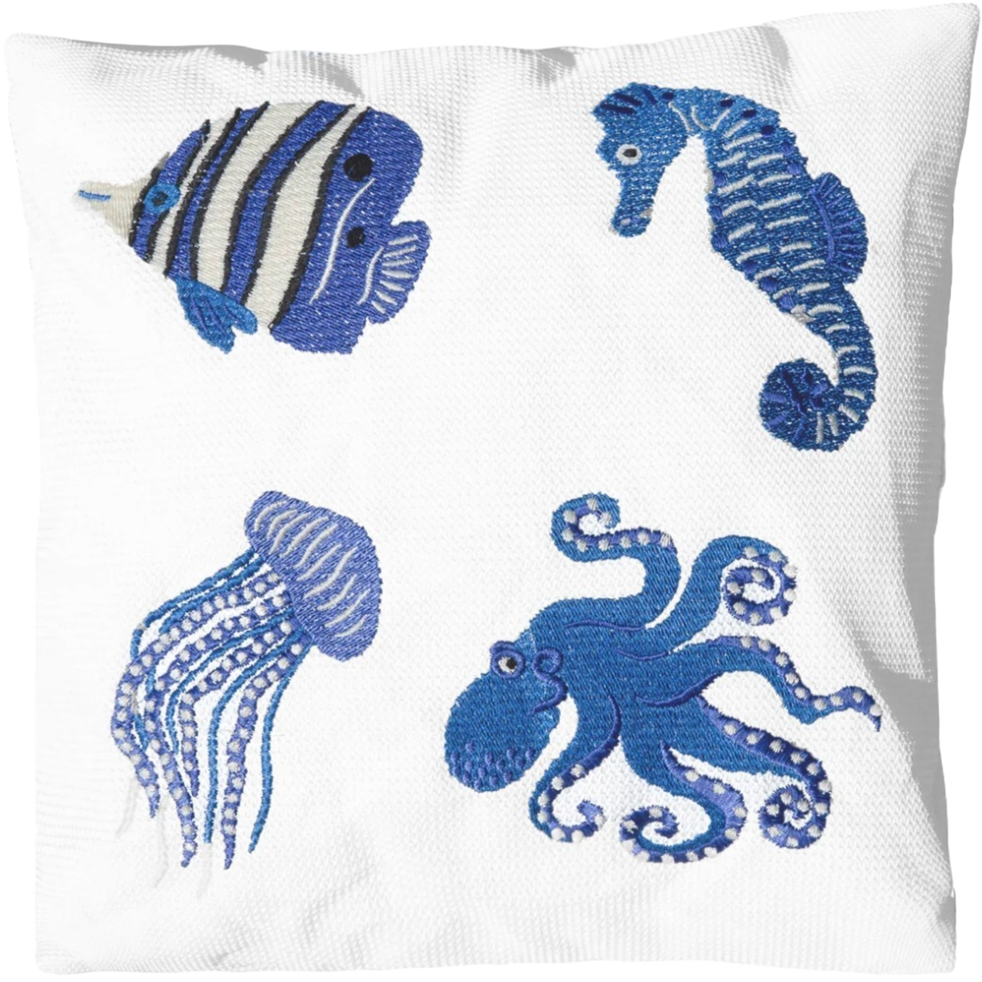 Blue Fish Embroidery Outdoor Cushion
