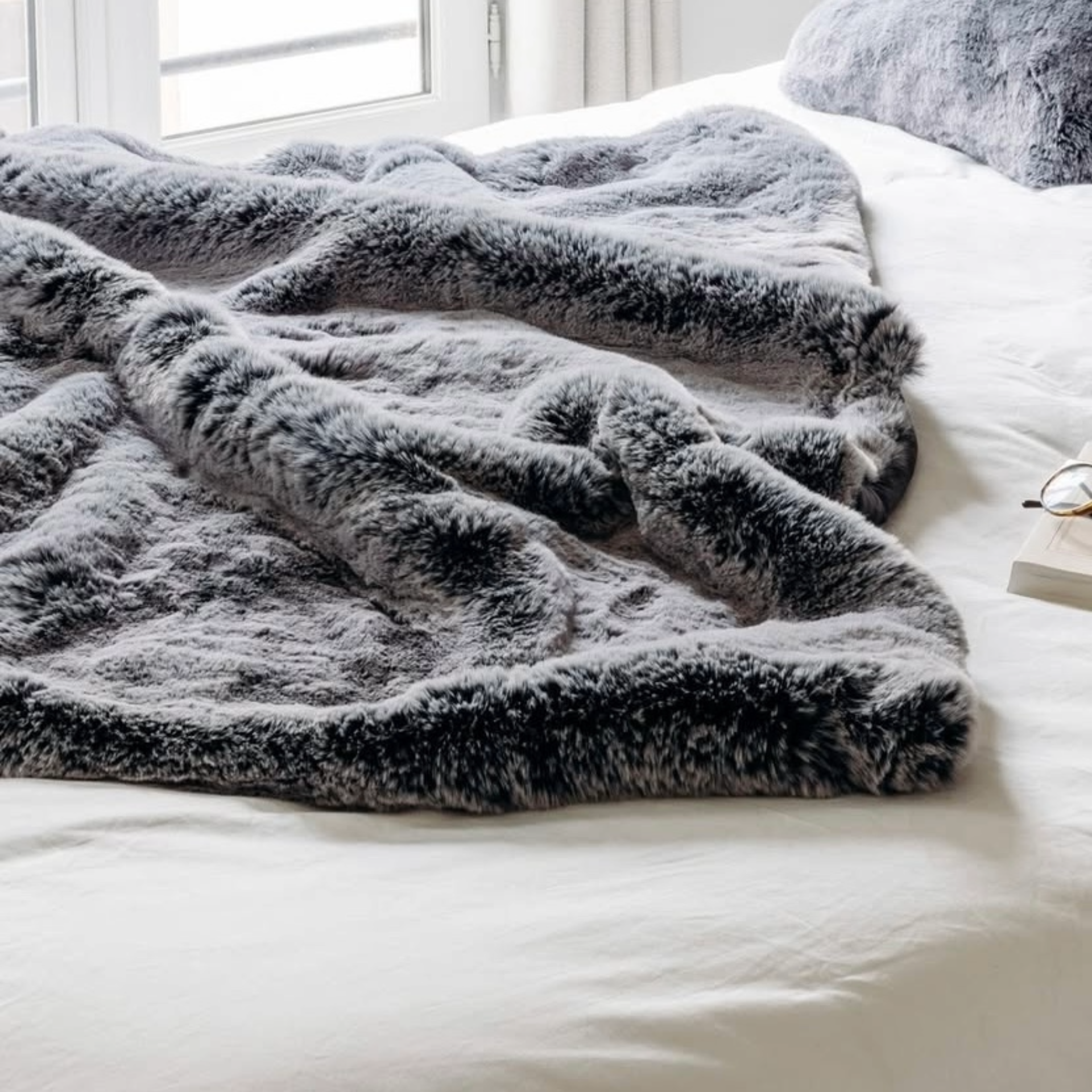 Frozen Black Faux Fur Throw